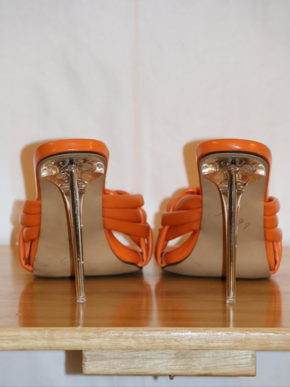 Orange Braided Woven Slide Sandal High Heels. - Picture 7 of 10